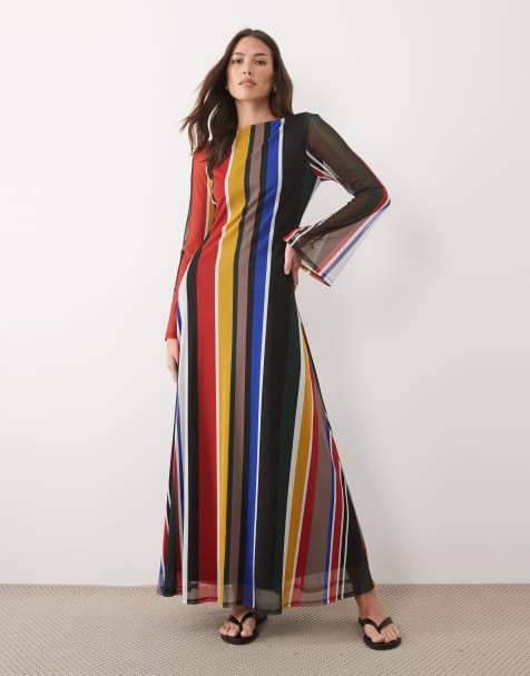 ASOS DESIGN - Vestito lungo a righe con maniche lunghe a pipistrello - view 1