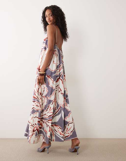 ASOS DESIGN - Vestito lungo a trapezio con spalline sottili e stampa astratta, 4 di 4