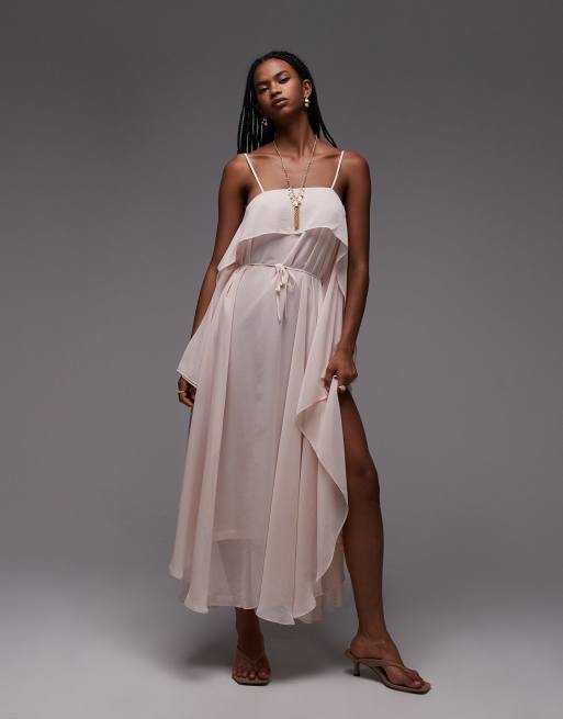 ASOS DESIGN - Vestito lungo a trapezio in chiffon color rosa tenue, 4 di 4