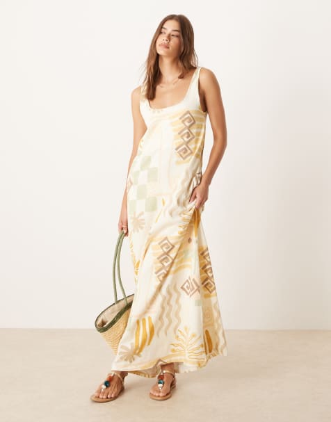 ASOS DESIGN - Vestito lungo a trapezio in raso con stampa patchwork mista - view 1