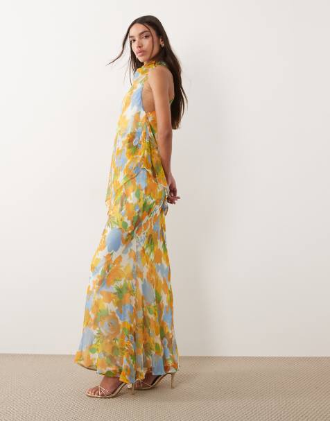ASOS DESIGN - Vestito lungo accollato a doppio strato in chiffon con stampa a fiori - view 1
