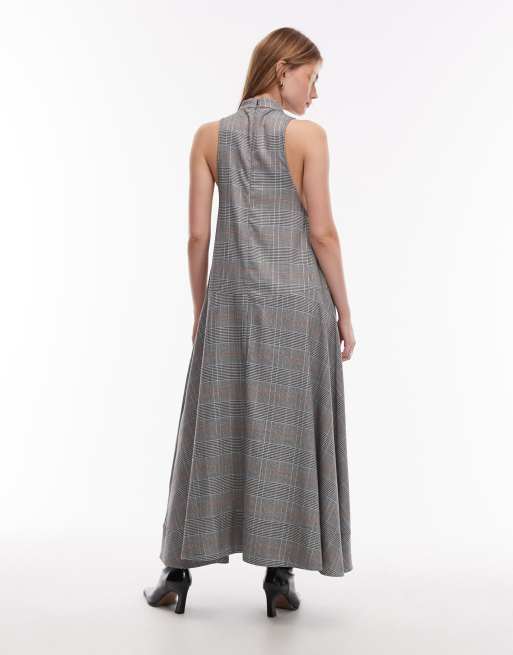 ASOS DESIGN - Vestito lungo accollato a quadri senza maniche con gonna a ruota, 2 di 4