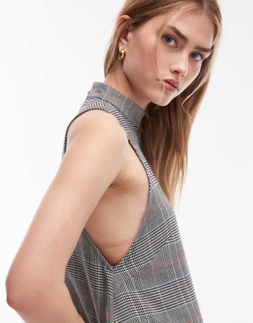 ASOS DESIGN - Vestito lungo accollato a quadri senza maniche con gonna a ruota, 3 di 4