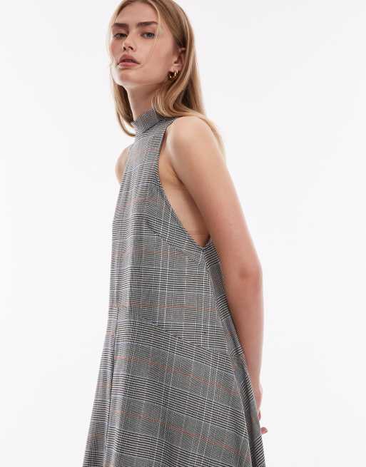ASOS DESIGN - Vestito lungo accollato a quadri senza maniche con gonna a ruota, 4 di 4