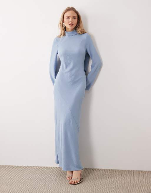 ASOS DESIGN - Vestito lungo accollato azzurro con dettaglio foulard, 1 di 4