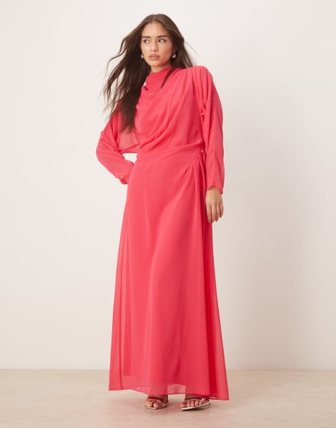 ASOS DESIGN - Vestito lungo accollato color lampone - view 1