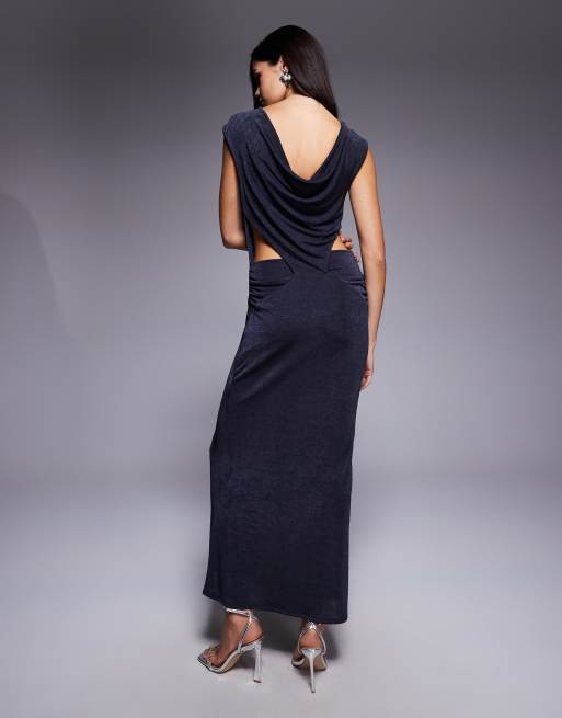 ASOS DESIGN - Vestito lungo accollato con scollo ad anello sul retro sinuoso, 3 di 4