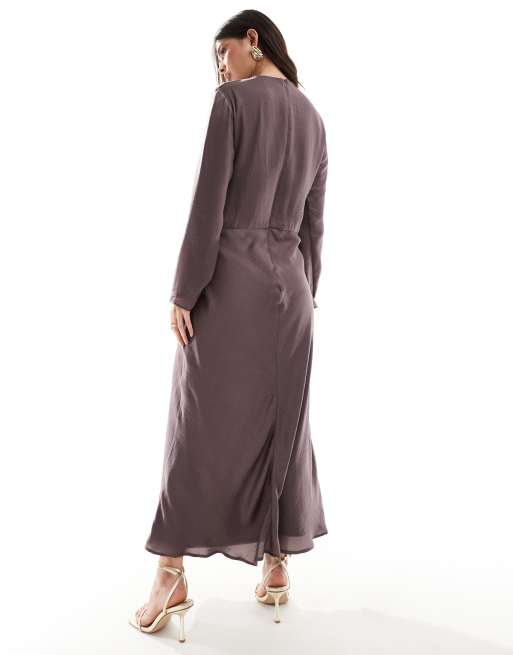 ASOS DESIGN - Vestito lungo accollato in raso malva con cuciture, 3 di 4