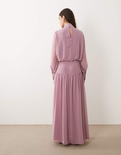 ASOS DESIGN - Vestito lungo accollato lilla con polsini profondi, 3 di 4