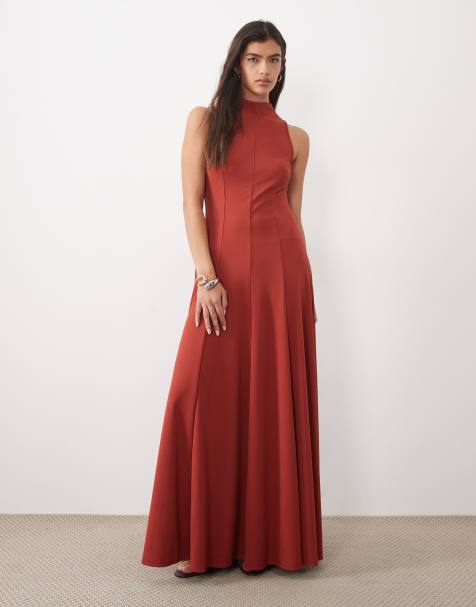 ASOS DESIGN vestito lungo accollato rosso - view 1