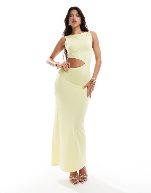 ASOS DESIGN - Vestito lungo aderente color limone con cut-out