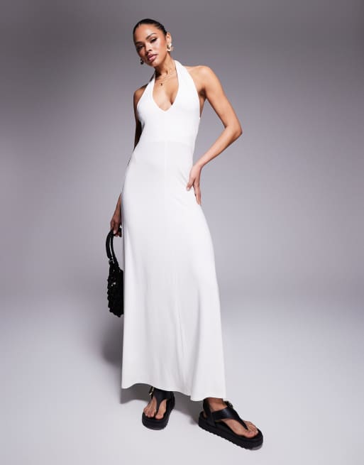 ASOS DESIGN - Vestito lungo allacciato al collo color panna, 4 di 4