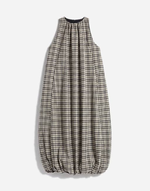 ASOS DESIGN - Vestito lungo allacciato al collo con fondo a sbuffo a quadri monocromatici, 5 di 7