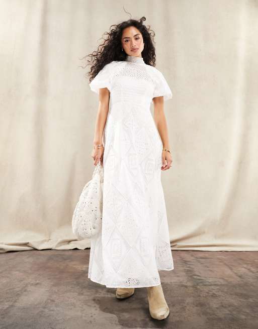 ASOS DESIGN Vestito lungo all uncinetto bianco con dettagli in pizzo