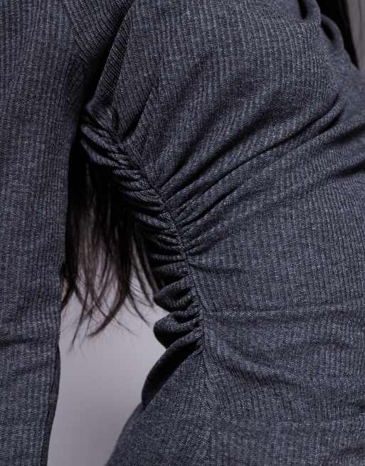 ASOS DESIGN - Vestito lungo antracite a coste con drappeggio, 3 di 4