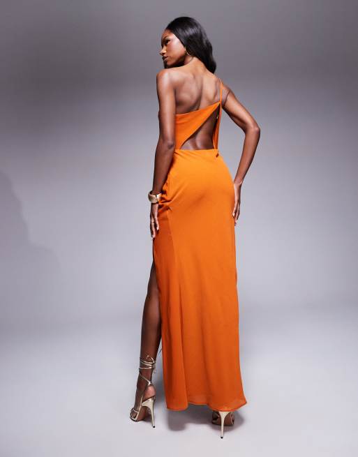 ASOS DESIGN - Vestito lungo arancione bruciato con cut-out drappeggiato, 3 di 4