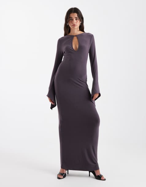 ASOS DESIGN - Vestito lungo asimmetrico antracite con maniche a pipistrello - view 1