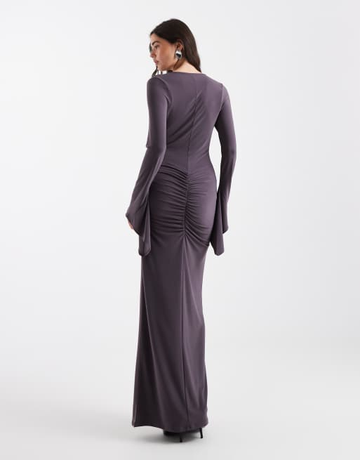 ASOS DESIGN - Vestito lungo asimmetrico antracite con maniche a pipistrello, 2 di 4