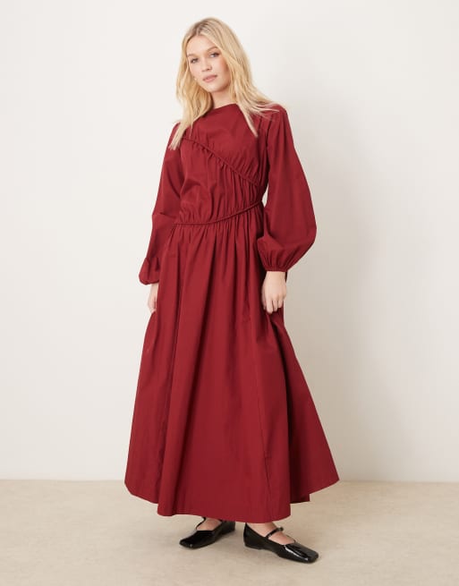 ASOS DESIGN - Vestito lungo asimmetrico color bordeaux con arricciature asimmetriche