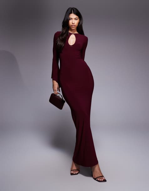 ASOS DESIGN - Vestito lungo asimmetrico color bordeaux con maniche a pipistrello - view 1