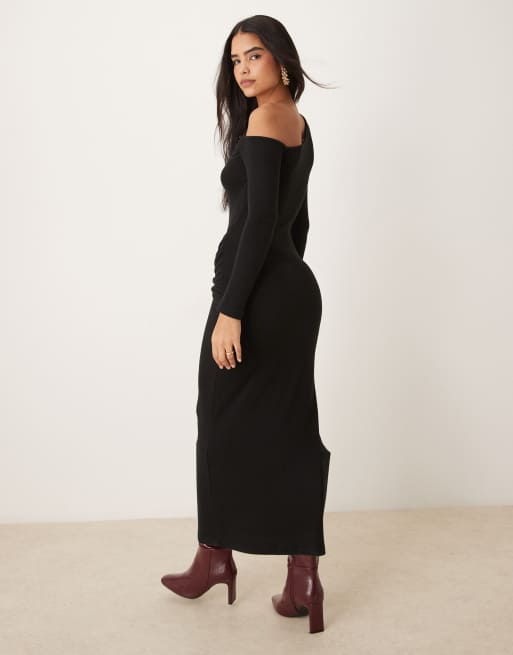 ASOS DESIGN - Vestito lungo asimmetrico nero ultra morbido con allacciatura, 4 di 4