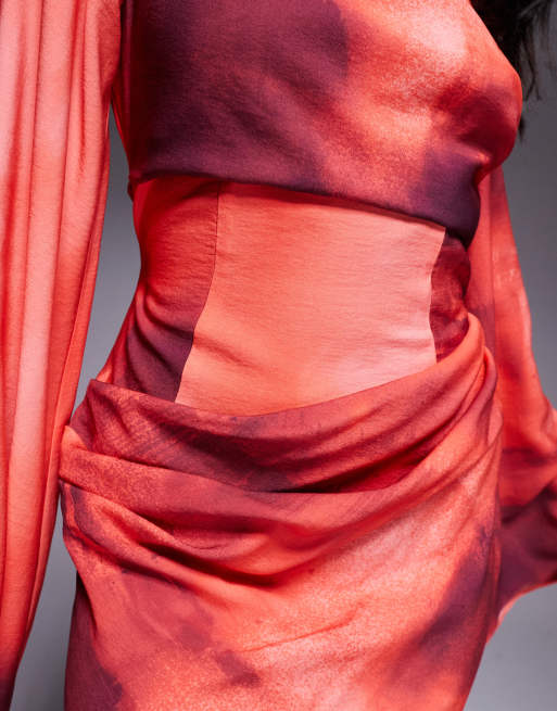 ASOS DESIGN - Vestito lungo avvitato a maniche lunghe con stampa astratta, 3 di 4