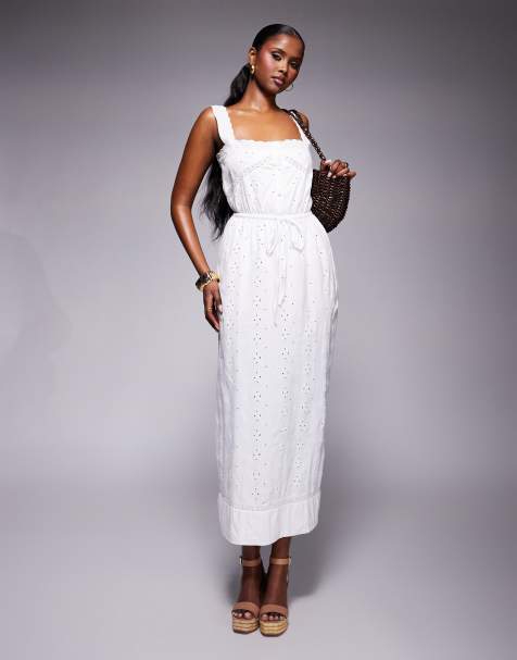 ASOS DESIGN - Vestito lungo avvitato in pizzo bianco con scollo quadrato - view 1