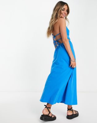 ASOS DESIGN halter maxi dress with open back in bright blue - ASOS Price Checker