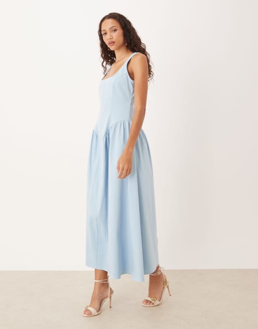 ASOS DESIGN - Vestito lungo blu con cuciture a vista stile corsetto, 4 di 4