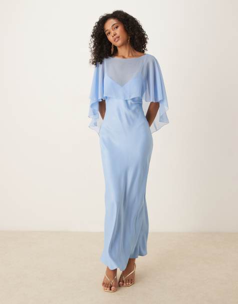 ASOS DESIGN - Vestito lungo blu in raso con mantella - view 1