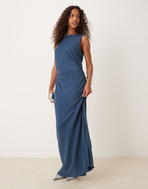 ASOS DESIGN - Vestito lungo blu inchiostro con cut-out sul retro - view 1