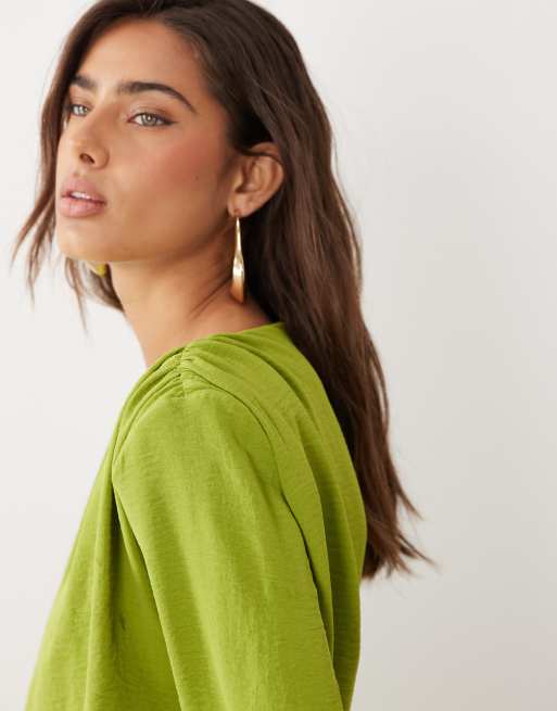 ASOS DESIGN - Vestito lungo color lime con maniche ad ali di pipistrello, 2 di 4