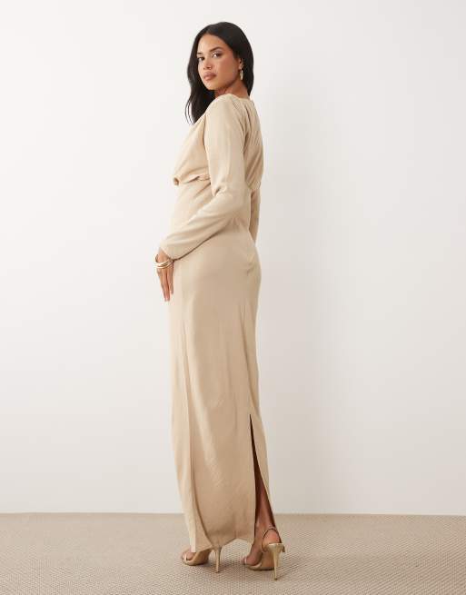 ASOS DESIGN - Vestito lungo color pietra con maniche ad ali di pipistrello, 4 di 4