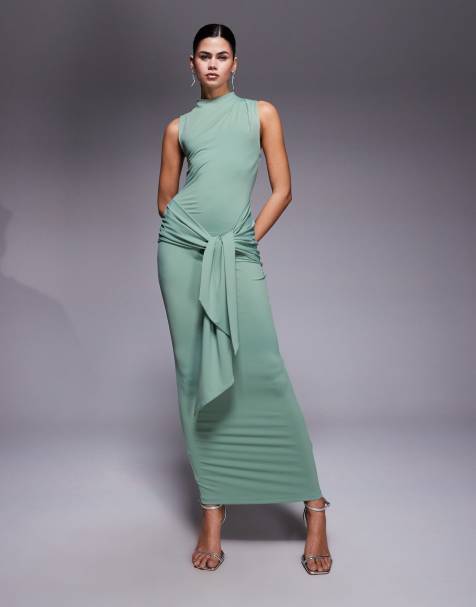 ASOS DESIGN - Vestito lungo color salvia con drappeggio - view 1