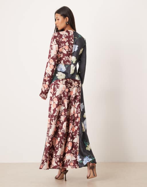 ASOS DESIGN - Vestito lungo con corpino arricciato a fiori misti, 3 di 4