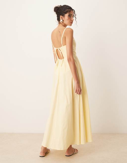 ASOS DESIGN - Vestito lungo con corpino stile corsetto modellante color limone, 3 di 4