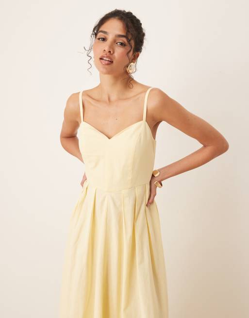 ASOS DESIGN - Vestito lungo con corpino stile corsetto modellante color limone, 4 di 4