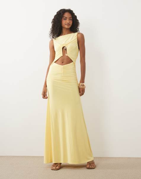 ASOS DESIGN - Vestito lungo con cut-out e finiture in perline color limone - view 1