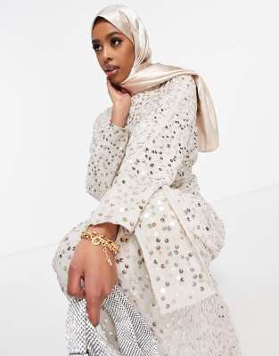 Vestito lungo con maniche ad ali di pipistrello oro pallido con paillettes sparse - ASOS DESIGN  donna Oro - immagine1