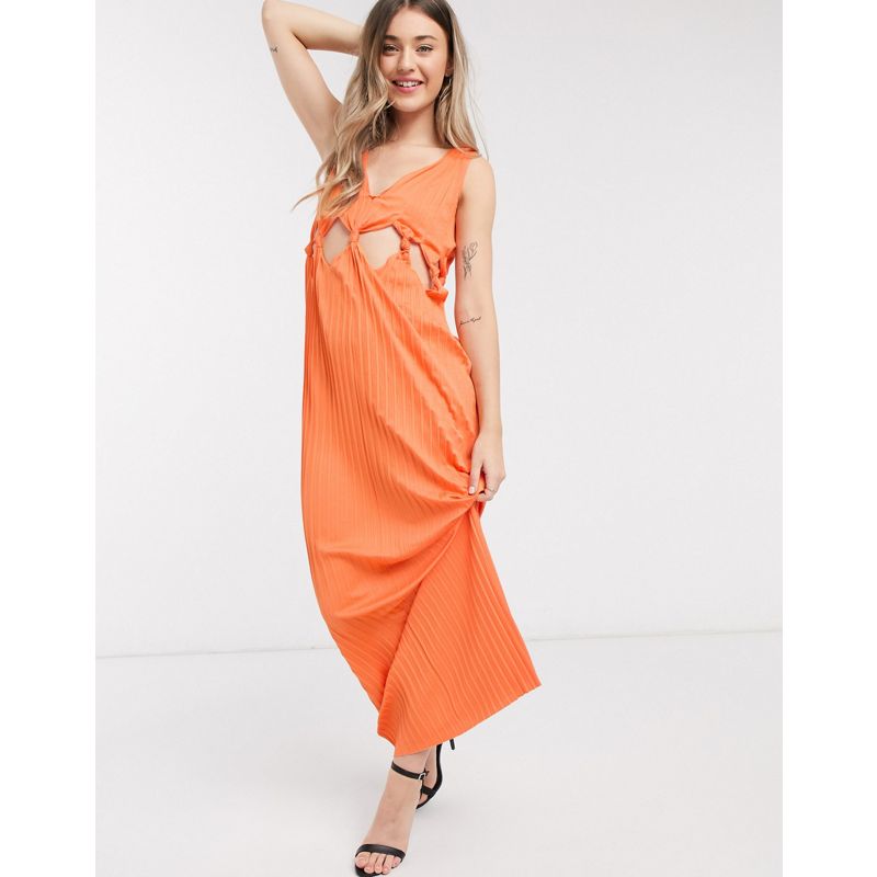 Vestiti Umelc DESIGN - Vestito lungo con nodi in vita e scollo profondo arancione