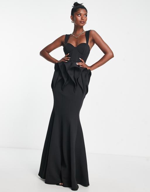 ASOS DESIGN - Vestito lungo con pieghe in vita nero