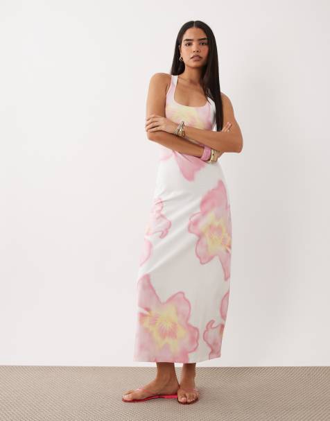 ASOS DESIGN - Vestito lungo con scollo rotondo e stampa a fiori ingrandita - view 1