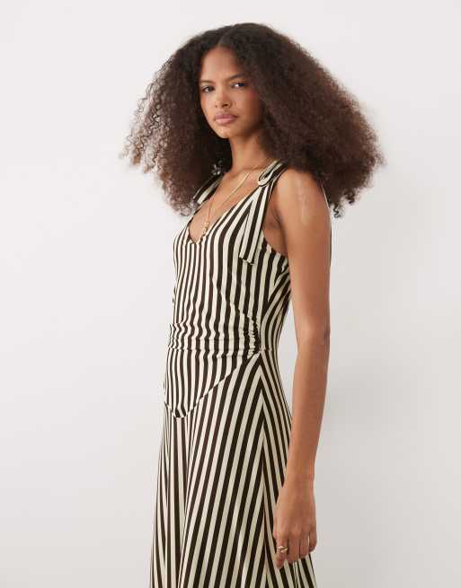 ASOS DESIGN - Vestito lungo con spalline sottili con laccetti e scollo a V con stampa a righe, 2 di 4