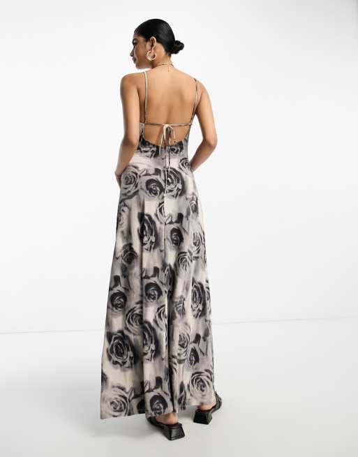 ASOS DESIGN - Vestito lungo con spalline sottili e dettaglio incrociato monocromatico con rose , 2 di 4