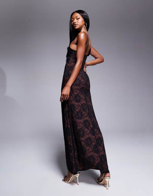 Abito pizzo nero lungo clearance