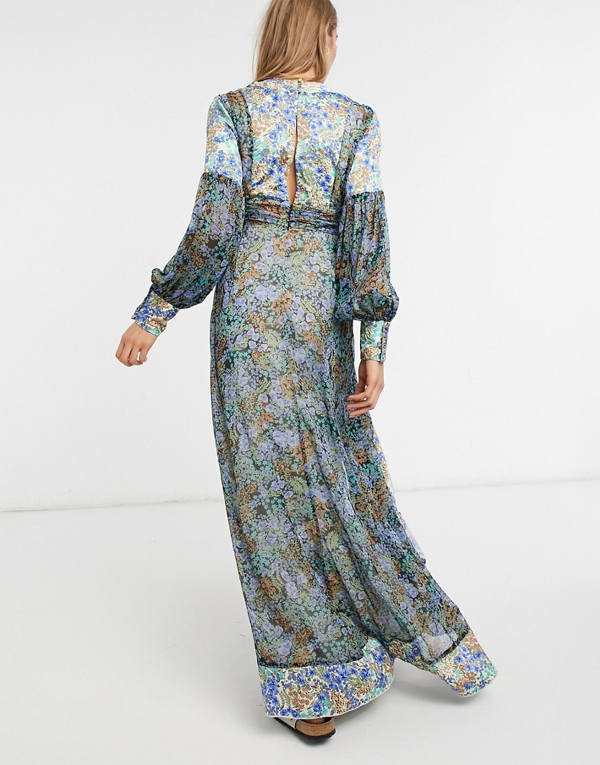 Vestito lungo con stampa mista a fiorellini e cintura-Multicolore - ASOS DESIGN  donna Multicolore - immagine1