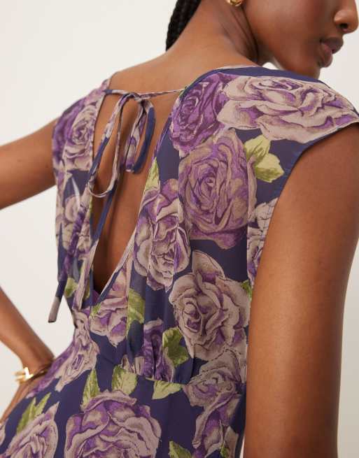 ASOS DESIGN - Vestito lungo con stampa sfumata a fiori e scollo a V, 3 di 4