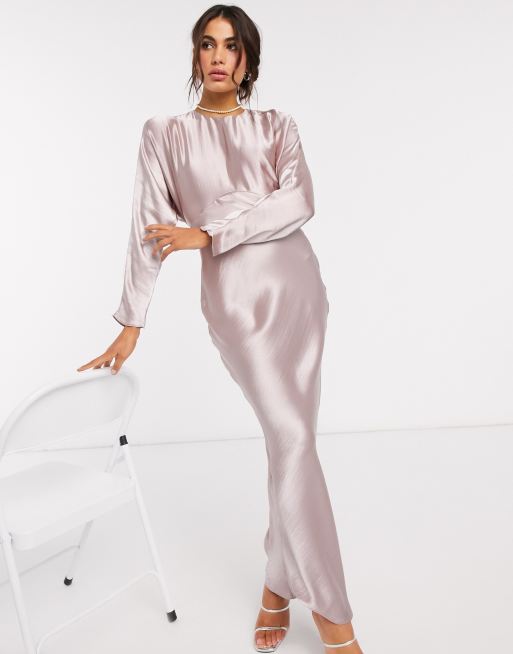 ASOS DESIGN - Vestito lungo con taglio in sbieco e maniche a pipistrello