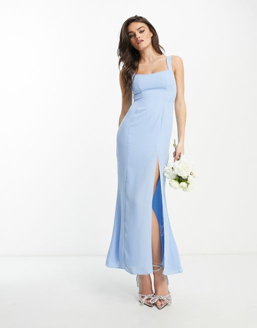 ASOS DESIGN - Vestito lungo in tulle azzurro polvere con scollo