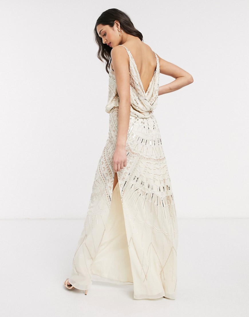 Vestito lungo decorato con scollo ad anello sul retro-Bianco - ASOS DESIGN  donna Bianco - immagine1